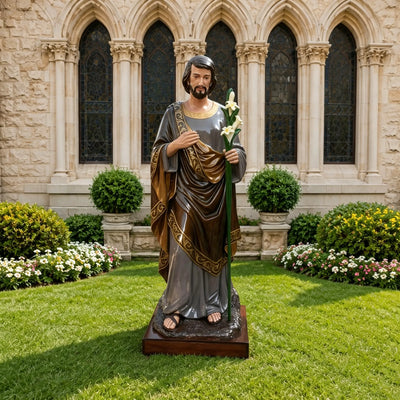 fiberglass Saint Joseph statue, outdoor catholic religious sculpture for church garden, cemetery decor.