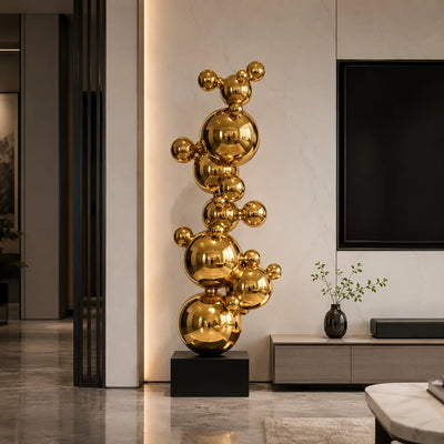 Gold mirror stainless steel bubble sculpture for luxury modern home and hotel lobby interiors decor