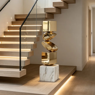 Victory Sculptures Gold stainless steel geometric sculpture for modern living room decor VSS-111