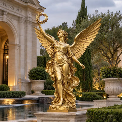 Outdoor Golden bronze Victory Goddess statue in a luxury hotel entrance garden, villa entrances and estates.VSB-169