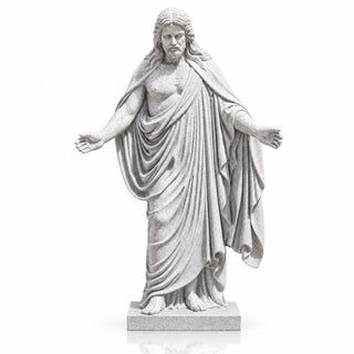 Hand carved Jesus Christ religious statue in natural gray-white Sesame White granite