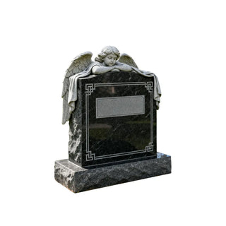 Hand-carved angel resting marble headstone with detailed wings for cemetery memorial VSM-57