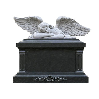 Custom marble angel tombstone with sleeping angel design, handcrafted cemetery headstone VSM-47.
