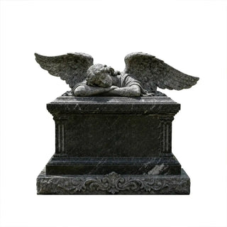Custom marble angel tombstone with sleeping angel design, handcrafted cemetery headstone VSM-47.