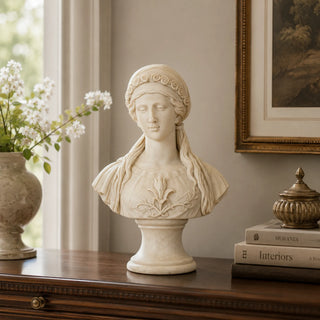 Hand-carved Greek goddess marble bust sculpture, female marble statue for luxury home and art decor