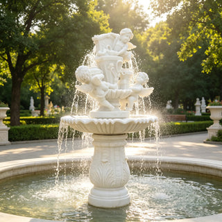 Hand-carved marble fountain, classic garden water feature for garden, patio and courtyard decor