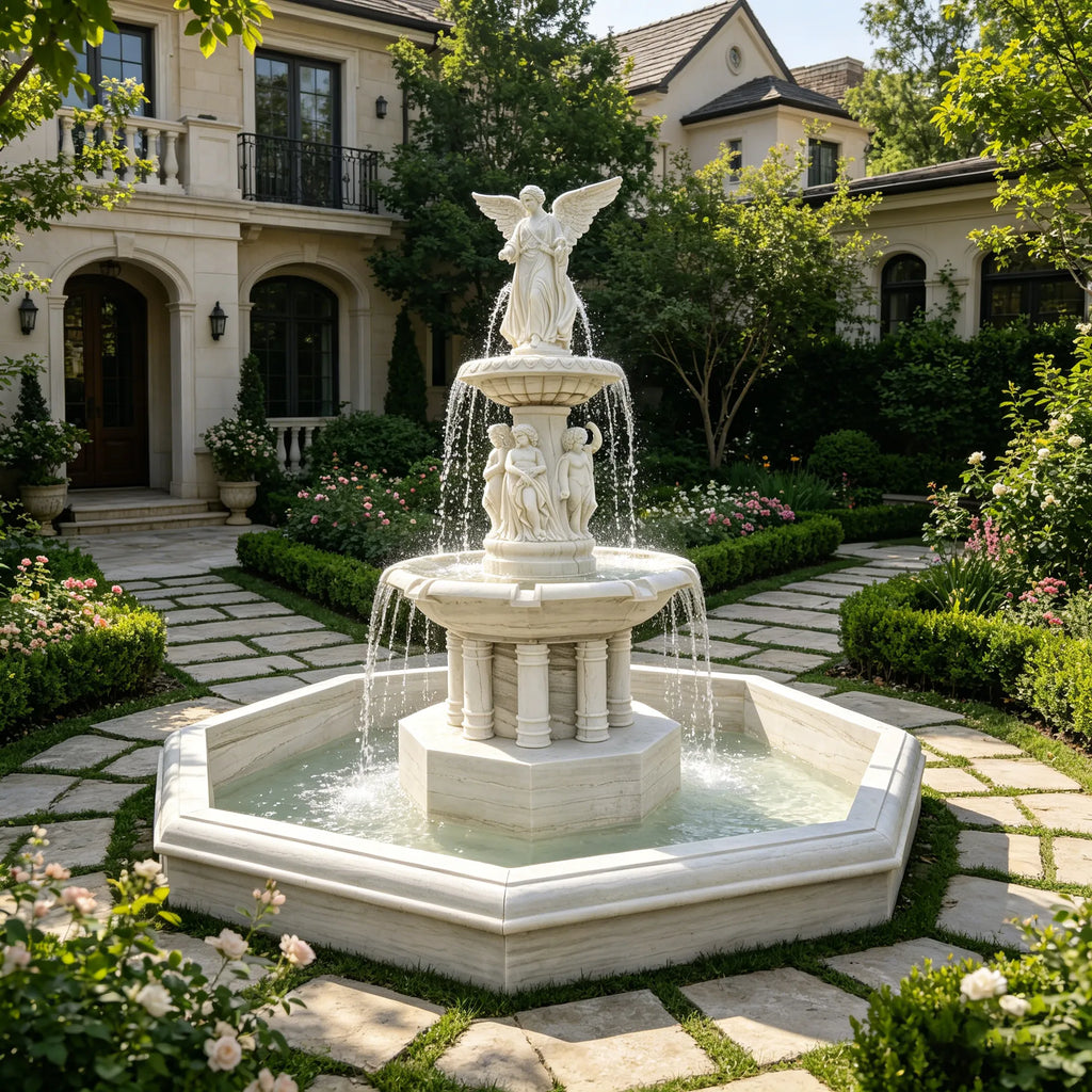 VICTORY Marble Angel Fountain Tiered Garden Water Feature Statue ...