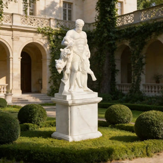 White marble Hercules and Cerberus statue, a classical Greek mythology sculpture for garden