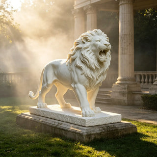 Hand-carved marble lion statue for garden and estate entrance, outdoor decor VSM-16