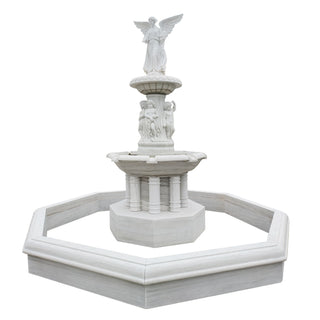 White marble tiered angel fountain with cherub statues for garden decor and courtyard VSM-138
