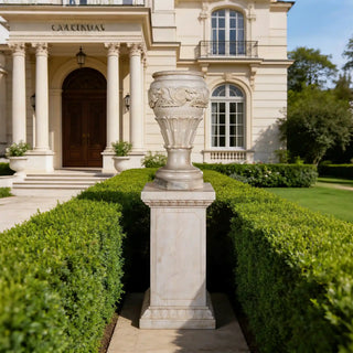 Hand carved marble planter urn with pedestal for classical garden and villa decor VSM-111