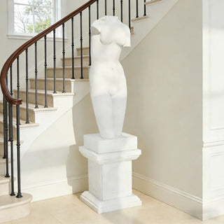 White marble female torso sculpture in classical style for modern interior and gallery decor