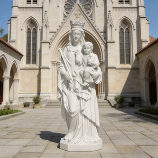 Marble Virgin Mary and Child Statue, Classical Catholic Sculpture for Church and Home Prayer Space