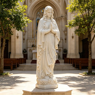 Hand-carved marble Virgin Mary sculpture for church, garden and prayer space VSM-136