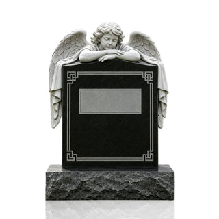 Hand-carved angel resting marble headstone with detailed wings for cemetery memorial VSM-57