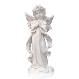 VICTORY VSM-84 Hand-carved white marble praying cherub statue for memorial garden, church