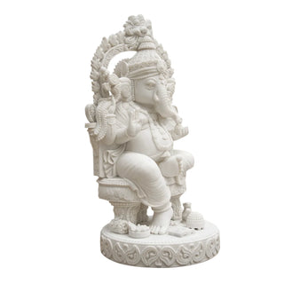 Hand-carved white marble Ganesha statue for Hindu temple decor