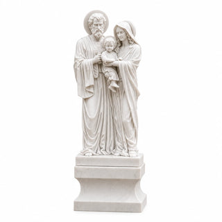 Hand‑carved marble Holy Family statue, Saint Joseph, Virgin Mary and infant Jesus for church, chapel and home altar decor
