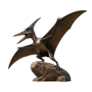 Large bronze pterosaur sculpture with open wings for dinosaur parks, museums, science centers, and outdoor attractions