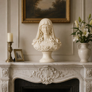 Holy Virgin marble bust in chapel and luxury home interior, handmade religious marble art piece
