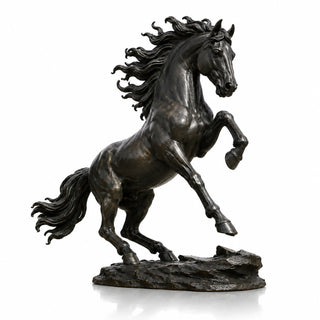 Outdoor bronze horse statue displayed as a dramatic centerpiece for a luxury estate landscape VSB-160