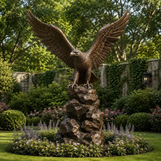 Large bronze eagle sculpture with spread wings for luxury garden and office lobby decor