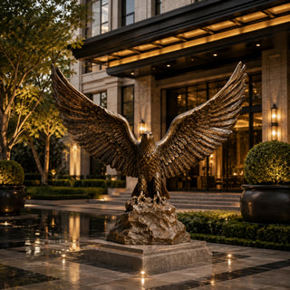Large bronze eagle sculpture with spread wings for luxury garden and hotel decor