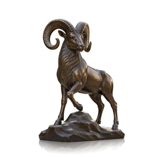 Large bronze ram sculpture for outdoor estate ranch resort and mountain lodge installations