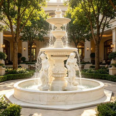 Large European marble tiered fountain with classical female statues for garden decor VSM-143