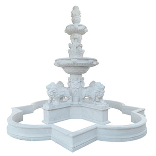 European style marble fountain with lion statues for courtyard and garden decor VSM-144