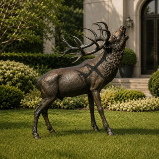 Handcrafted Bronze stag deer sculpture installed in an elegant villa garden and park decor VSB-117
