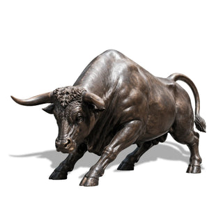 Large bronze charging bull statue handcrafted for business plaza outdoor landscape and corporate headquarters