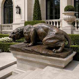 Outdoor bronze guardian panther statue with antique bronze finish for luxury estate entrances VSB-148
