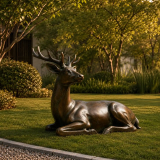 Life-size bronze resting deer sculpture for outdoor garden, park, and estate decoration VSB-105