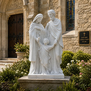 Life-size white marble Holy Family statue for church and garden decoration VSM-124