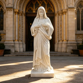 Life-size white marble Virgin Mary Sacred Heart statue for church and garden decor VSM-125