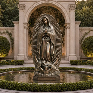 Life-size bronze Our Lady of Guadalupe monument for Marian shrines, memorial gardens, Catholic schools.