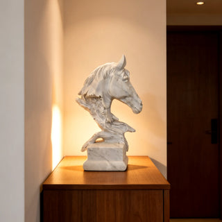 VICTORY white marble Abstract horse head sculpture for luxury living room and office spaces