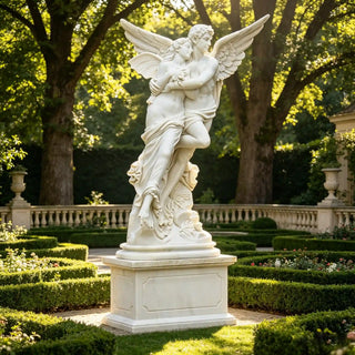 Victory Sculptures VSM-90 White marble Cupid and Psyche sculpture with Greek mythological design
