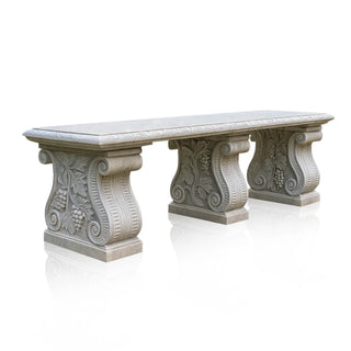 White marble bench with grapevine design for French garden and terrace outdoor seating