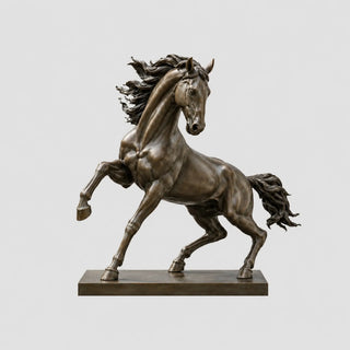 Large bronze equine sculpture for hotel grounds luxury estate commercial landscape and outdoor entrance.