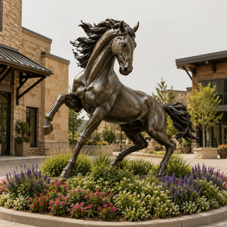 Large bronze equine sculpture for hotel grounds luxury estate commercial landscape and outdoor entrance display