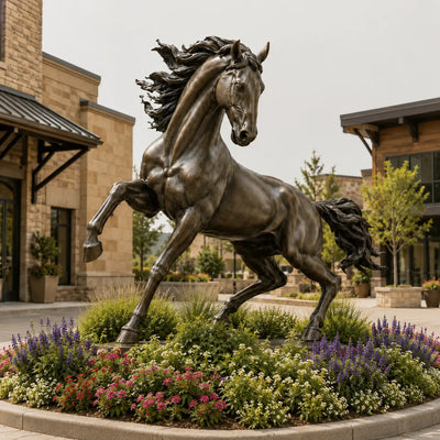 Large bronze equine sculpture for hotel grounds luxury estate commercial landscape and outdoor entrance display