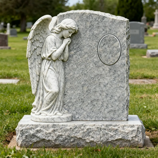Hand-carved marble angel gravestone with praying angel design, cemetery memorial marker VSM-46