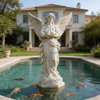 VICTORY VSM-99 Hand-carved marble angel statue with doves for memorial garden and church