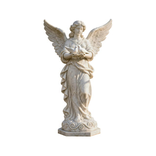 VICTORY VSM-99 Hand-carved marble angel statue with doves for memorial garden and church