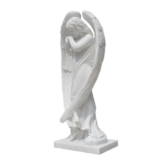 marble guardian angel statue with wings, hand carved religious sculpture for church and memorial garden