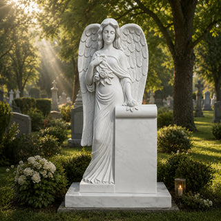 Hand-carved marble angel memorial headstone for cemetery tribute and Remembrance VSM-131