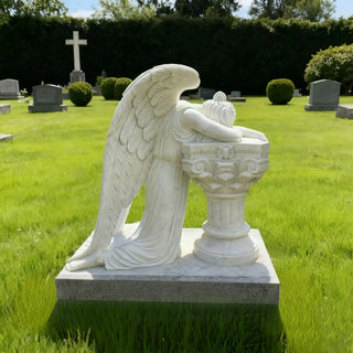 Elegant hand-carved marble angel tombstone sculpture for cemetery memorial VSM-58