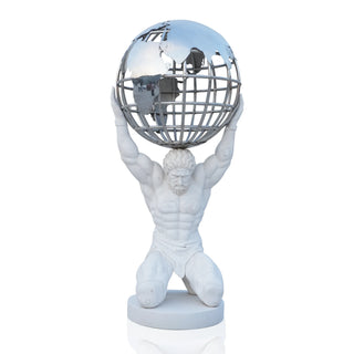 VICTORY VSM-88 Marble Atlas and stainless steel globe sculpture for modern gallery decor